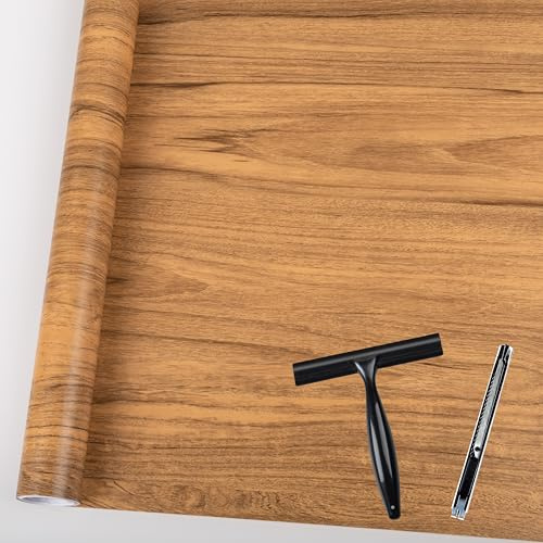 Abyssaly Wood Grain Contact Paper 15.7 x 118 Brown Wooden Peel and Stick Wallpaper Self Adhesive Wallpaper for Countertop Shelf Liner Cabinet with Scraper, Paper Cutter