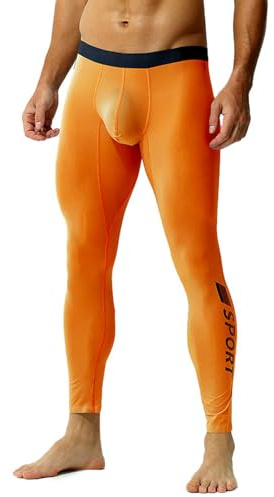 Faringoto Leggings de fitness transparents pour hommes, grande taille, sexy, ultra fin, élastique, pantalon de sport, Orange, Taille M