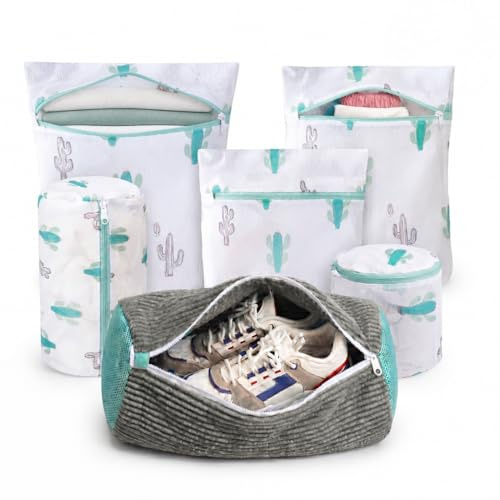 Bolsa para Lavar Zapatillas en Lavadora 6 en 1, Bolsa para Lavadora de Zapatillas y Zapatos con Pack de 5 Bolsas de Lavado para Ropa Delicada y Ropa Interior, Cremallera Reforzada