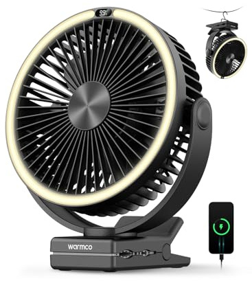 Warmco 15000mAh Clip on Fan with LED Light for Camping and Golf Car