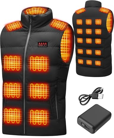 Diraeen Heated Vest for Men, 26-Zone Heating Jacket with 20000mAh Power Bank, 3-Temp Control, Machine Washable, for Outdoor, Hiking, Work, Black, L