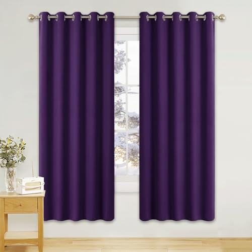PONY DANCE Blackout Eyelet Curtains, Purple, 2 Panels, 66 x 72 Inch | Thermal Insulated 72 Inch Drop Wide Curtains for Living Room, Room Darkening Drapes for Bedroom or Patio Doors