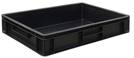 Pack of 2 - Black 60 x 40 x 12 cm Recycled Plastic Euro Stackable Container Trays with Large 24 Litre Capacity, Hand Grips and Solid Sides and Bases