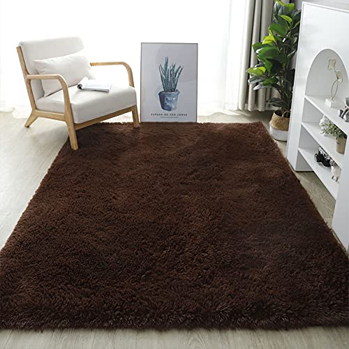 warmsile Hochflor Teppich Wohnzimmerteppich Langflor, Flauschig Teppiche Für Wohnzimmer Und Schlafzimmer, Modern Design Shaggy Teppich,Braun,200 x 300 cm