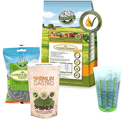 Bellfor Set di cibo per cani di grossa taglia con disturbi digestivi, supporto naturale fabbro, 4 kg, 200 g, Shiimun Gastro 120 g e 1 misurino