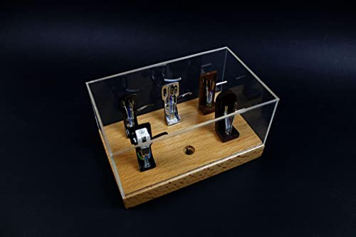 MC DAISON Cofanetto portatestine per 6 Shell per testine e puntine giradischi con base in legno e coperchio in plexiglass trasparente rettangolare