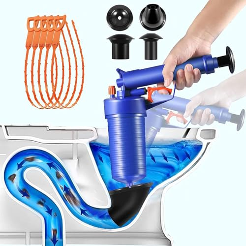 NIC is COCNG WC Plunger Set, Pressluft Rohrreiniger |Druckluft Rohrreiniger| für alle Abflüsse im Sanitärbereich | inklusive 4 PVC-Aufsätzen | Abflussreiniger Pumpe |rohrreiniger druckluft