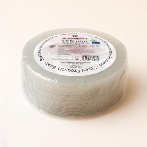 Bolsemack Base de Loncheado Redonda 23 cm para Embutidos y Jamón, 100 Unidades, Transparente, Calidad Alimentaria – Ideal para Cortadores de Jamón y Charcutería