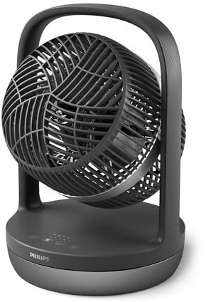 Philips Oscillating Table Fan Series 3000. Powerful & Ultra-Quiet with SilentWings Technology. 23 dB. Air Circulator. Adjustable Tilt 180°. 12h timer. For Bedroom, Home and Office. Black (CX3050/01)