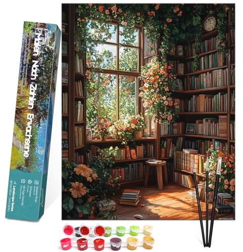 Bougimal Pintura por Números Adultos Paisaje con Pinceles y Pinturas Acrílicas - 40 x 50 cm, Sin marco, Librería 2