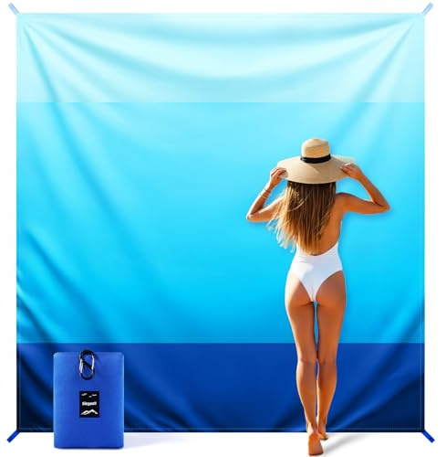 Stranddecke Sandfrei Super Große 220x215 cm – Feuchtigkeitsabweisend, Ultraleicht & Windfest & Ultradünne - Tragbare Picknickdecke für Strand, Camping & Outdoor - Strandmatte mit praktischem Karabiner
