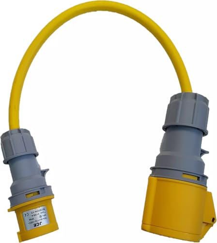 110V Industrial Adaptor Lead 16 Amp plug to 32 Amp socket with 2.5mm² 3 core Arctic grade Yellow cable, Change Over Lead, (0.5M)