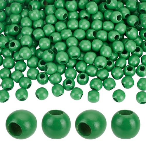 PH PandaHall 250Pcs 20mm Wood Beads 9mm Large Hole Wood European Rondelle Bead Wooden Macrame Beads for Bracelet Craft Garland Christmas Tree Tassel Decor Home Decoration, Green
