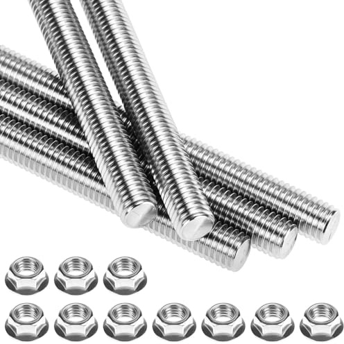 QWORK® 5 Pièces tige filetée en 304 acier inoxydable, M10 x 30cm plein filetage avec 10 écrous à gorge