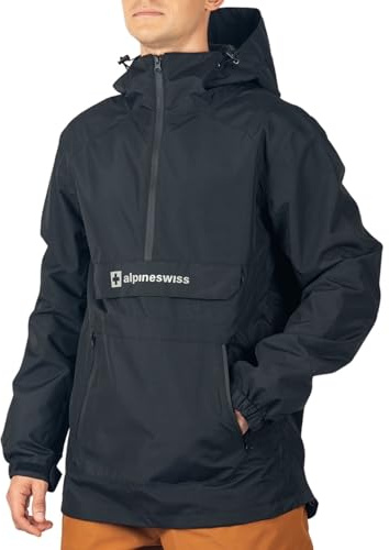Alpine Swiss Mens Snowboard Jacket 10K Waterproof Hooded Ski Shell Anorak Windproof Pullover Winter Sport Coat BLK XL