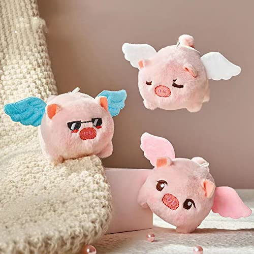 GOWENIC Wobbly Wings Flying Pig Stuffed Toy | Shaking Tail Interactive Plush for Children, Soft PP Cotton Pig That Turns Around, Cute Decorative Plush for Bags, Wallets and Gifts (Pink)