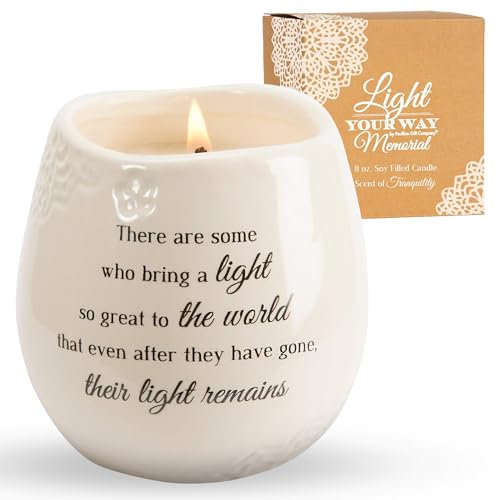 Pavilion Gift Company 19176 in Memory Light Remains Ceramic Soy Wax Candle , White 8 oz