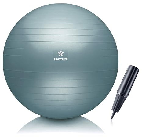 BODYMATE Pelota de Ejercicio para Fitnes con Sistema antirreventones | con bombín | Bola de Yoga Pilates y Ejercicio | Balón para Sentarse | Balon de Ejercicio para Fitness