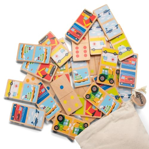 New Classic Toys - Veicoli Gioco Domino, Legno, Colore Multicolore, 10836
