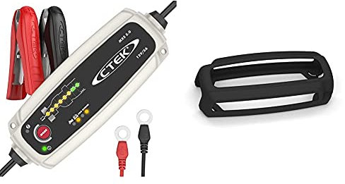 CTEK MXS 5.0 Battery Charger with Automatic Temperature Compensation & 56-915 Bumper, Silicone Rubber Protection, Compatible 3.6-MXS 5.0 and CT5 Series
