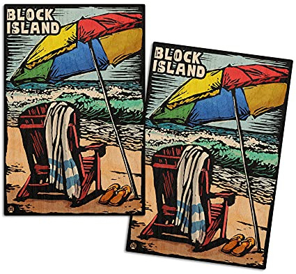Block Island, Rhode Island, Beach Chair, Scratchboard (4x6 Birch Wood Postcards, 2-Pack Stationary, Rustic Home Wall Decor)
