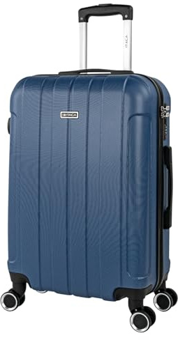 ITACA - Valigia Da Stiva Rigida - Trolley Grande Con Ruote, Valigia 23kg Per Viaggi, Trolley Da Stiva Resistente. Lucchetto a Combinazione, Cowboy blu