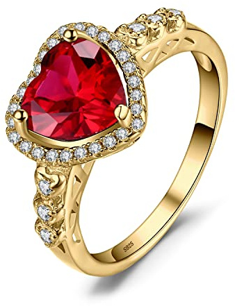 JewelryPalace 2.7ct Bague Rubis de Synthèse Femme Argent 925, Plaque Or JauneBague de Fiançailles Femme, Bagues Cœur Mariage Promise Alliance, Bijoux femme, Cadeau Anniversaire