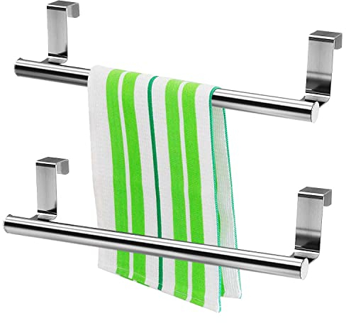 LEIMEND 2 Pièces Porte Serviette de Porte, Porte Torchons, Porte Torchon à Suspendre AccrocheMural Barres,Accroche-Torchon pour Porte sans Percer, Idéal pour la Cuisine et la Salle de Bain, argenté