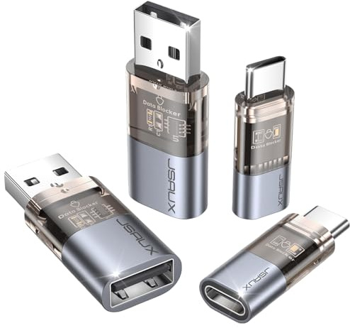 JSAUX USB Data Blocker & USB C Data Blocker (4-Pack), Transparent Type A & Type C Data Blocker Only for Charge, Protect Against Juice Jacking, Prevent Hacking for Safe Charging