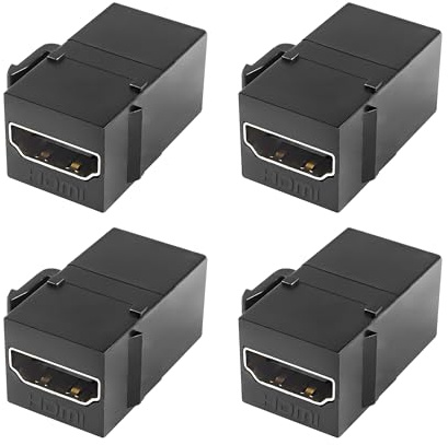 XMSJSIY HDMI Keystone koppling kvinnlig till hona vägguttag adapter höghastighets 4K, användning för standard keystone väggplattor montering – 4 st (svart)