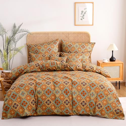 ATsense Bettwäsche 135x200 Baumwolle, Orange-Rot Bunt Muster Bettwäsche-Sets ÖkoTex Bettbezug 135x200 4teilig, Super Weich, mit Reißverschluss 2X Bettwäsche + 2X Kissenbezug 80x80（Böhmen）
