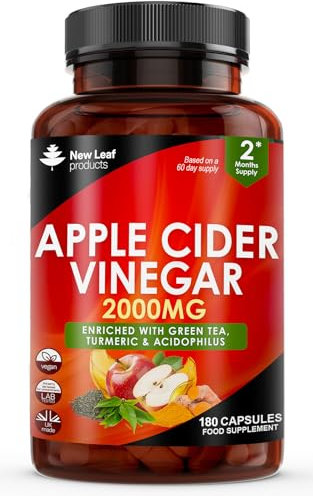 Apple Cider Vinegar Capsules 100% Pure ACV 2000mg - Added Acidophilus with Green Tea,Turmeric & Black Pepper - 2 Months Supply - Tasteless & Vegan - Not ACV Gummies or Tablets - UK Made