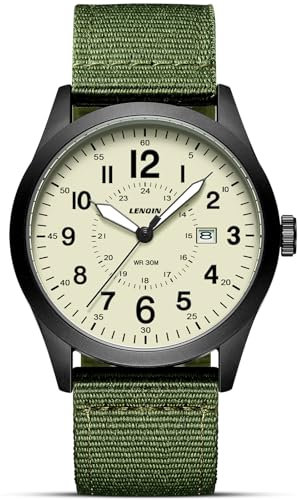 LN LENQIN Uhren Herren Herren Uhr Militär Uhr 30M wasserdichte Armbanduhrherren Analog Quarzuhr für Männer mit Datum Sportuhr Nylon Band Taktische