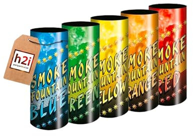h2i Rauch Vulkan Fontäne | 5 Stück | Color Mix | Time 45 sek | Smoke Tube Rauchfackel Rauchtopf Rauchgenerator Rauchbombe mit dichtem kräftigem Rauch |CM2| Ganzjahresfeuerwerk Kat T1/F1