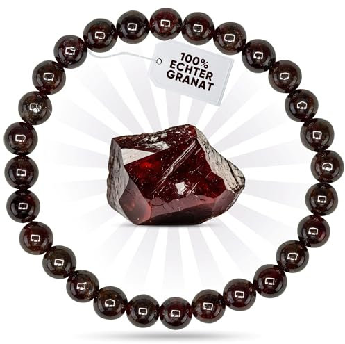 PURAJA Edelstein Armband aus echtem Naturstein: Granat | 6mm Kugelarmband aus hochwertigen Mineralien