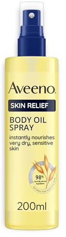 Aveeno Skin Relief Olio Corpo Spray, Olio corpo idratante pelle secca e sensibile, Body oil dermatologicamente testato con ingredienti di origine naturale e oli di Avena e Jojoba, 200 ml