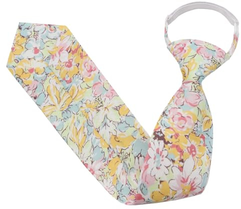Luckyvestir Boys Ties, Pre-tied Floral Solid Cotton Clip on Tie, Adjustable Kids Necktie for Uniforms Wedding School (White,light dusty blue,pink,yellow)