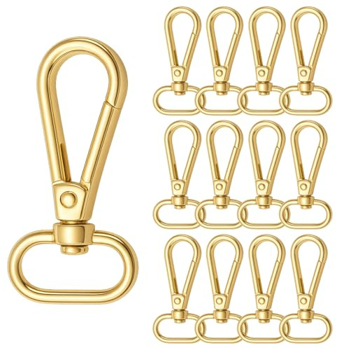 12 mosquetones giratorios dorados, ganchos para llavero con cierre de garra rotativo 360°, mosquetones metálicos resistentes para mochilas, llaves, correas para perros, manualidades y accesorios