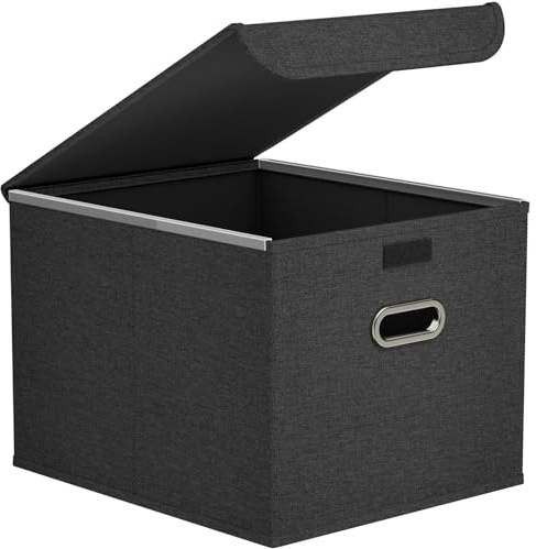 Lifewit A4 File Organiser Box, Document Storage File Holder, Dark Gray | Portable Storage Box with Lid and Plastic Slide for School Home Office Supplies