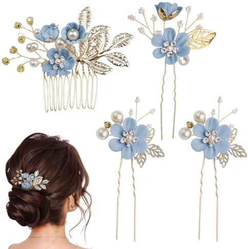4 Piezas De Accesorios Para El Cabello Florido, Peines De Pelo, Accesorios Para El Cabello De Boho Novia, Horquillas De Boda De Diamantes De Imitación, Tocados Decorativos