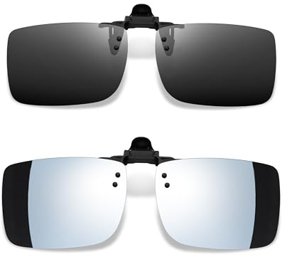 Joopin Clip-on-solglasögon 2-pack över vanliga glasögon Polariserade UV400 | rektangulära uppfällbara solglasögon UV-skydd för kvinnor och män