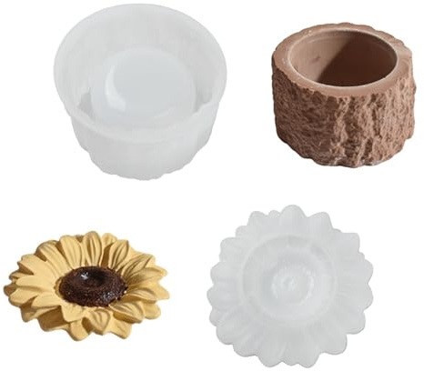 Stiesy Bottle Jar Resin Mold Candle Holder with Lid 1 Set, Sunflower Tealight Candle Holders Silicone Moulds for Resin, Candlestick Epoxy Casting Mold for Home Decor, Candy Container