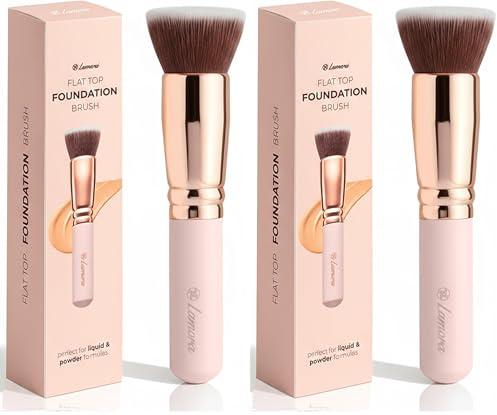 Make Up Brush Foundation Kabuki Flat Top - Perfect For Blending Liquid, Cream or Flawless Powder Cosmetics - Buffing, Stippling, Concealer - Premium Quality Synthetic Dense Bristles! (Pack of 2)