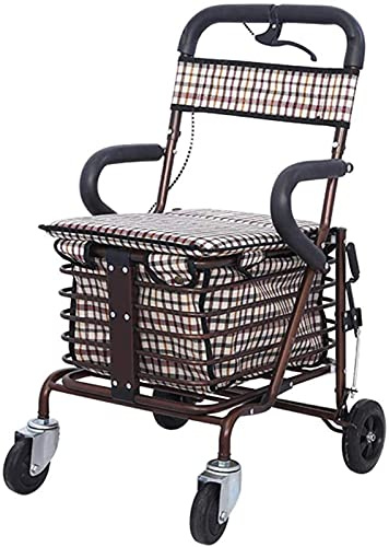 Hopfällbar rullator med säte, 4-hjulig mobilitetshjälp för äldre shopping och fritidsbruk
