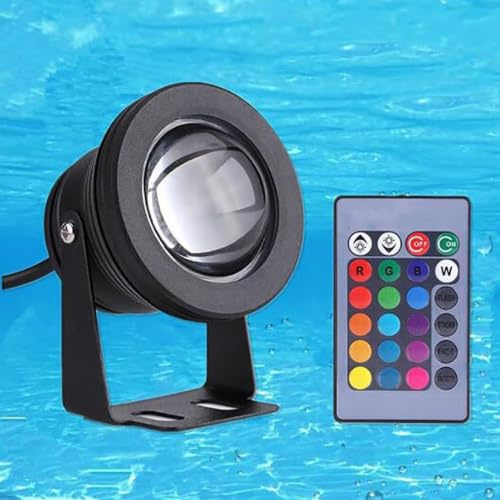 QICBYING Utomhusprojektorer, LED-fontänlampa, nedsänkbar RGB-belysning för pool, 10 W roterande undervattensprojektor med fjärrkontroll, för bassäng (A,10 W (24 V))