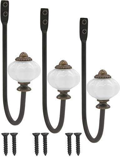 Fuxxer Antike Garderoben-Haken, Handtuch-Haken, Keramik & Messing Design, 3er Set