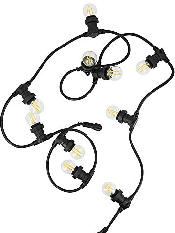 Xanlite GRL5230VBP45F - Juego de guirnalda exterior extensible, cable negro + 10 bombillas retro LED, blanco cálido casquillo E27
