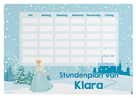 Striefchen® Magnetischer Stundenplan mit Namen für Mädchen zum Beschriften - perfekt zum Schulanfang Eiskönigin