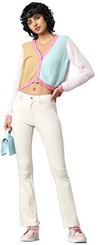 ONLY Damen Onlblush Life Mid Flared Bb Dot019 Noos Jeans, Ecru, L / 34L EU