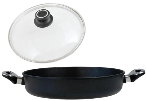 BAF XL Kasserolle Ø 32 cm Induktion mit Deckel (Set) - flacher Rand - große runde Servierpfanne beschichtet aus Aluminiumguss - Made in Germany